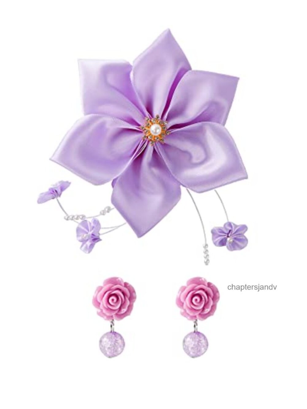 Flower Hair Clip & Clip-On Earrings Set Costume Accessories